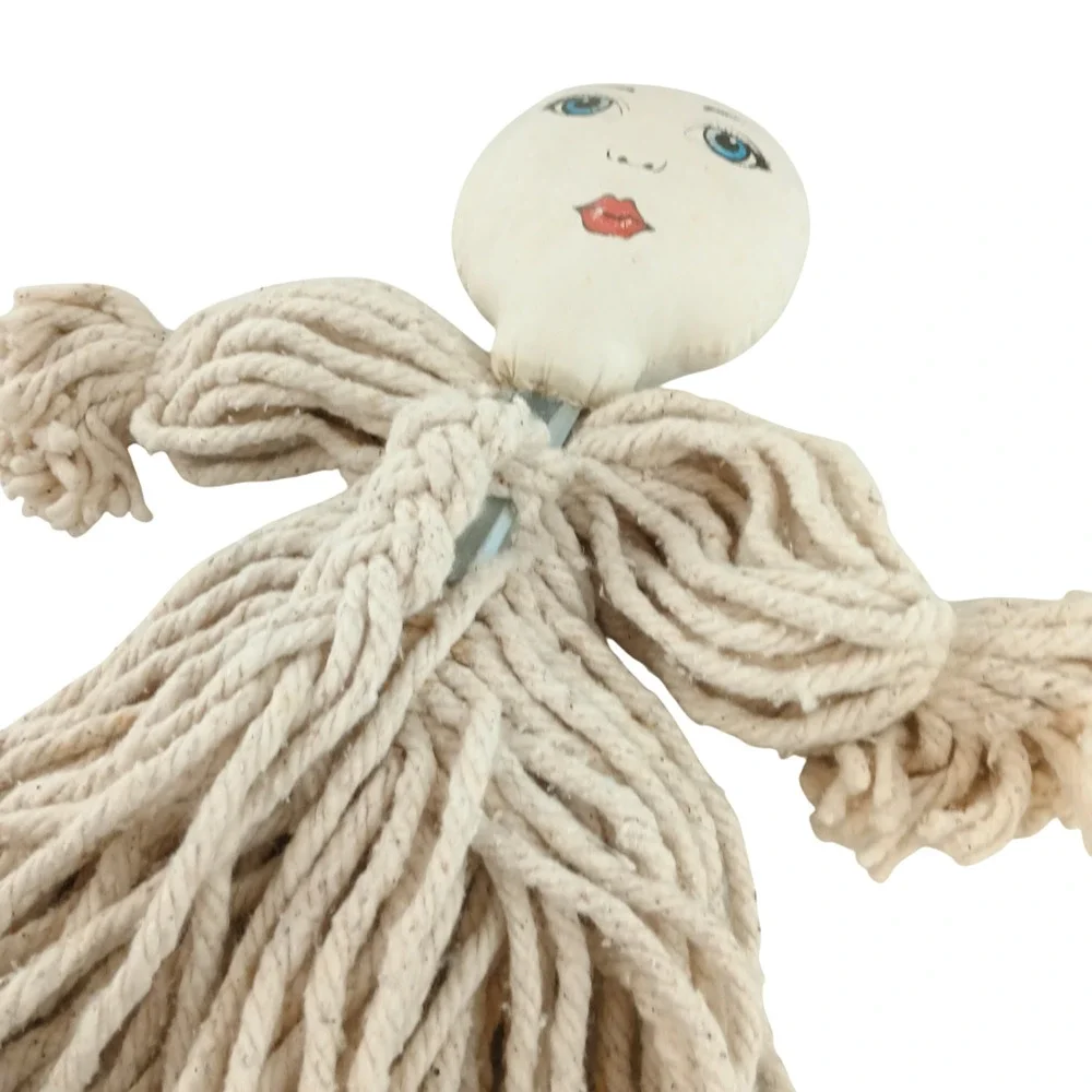Vintage Mop Head Yarn Rope Doll Hand-Painted Face – Primitive Folk Art Décor